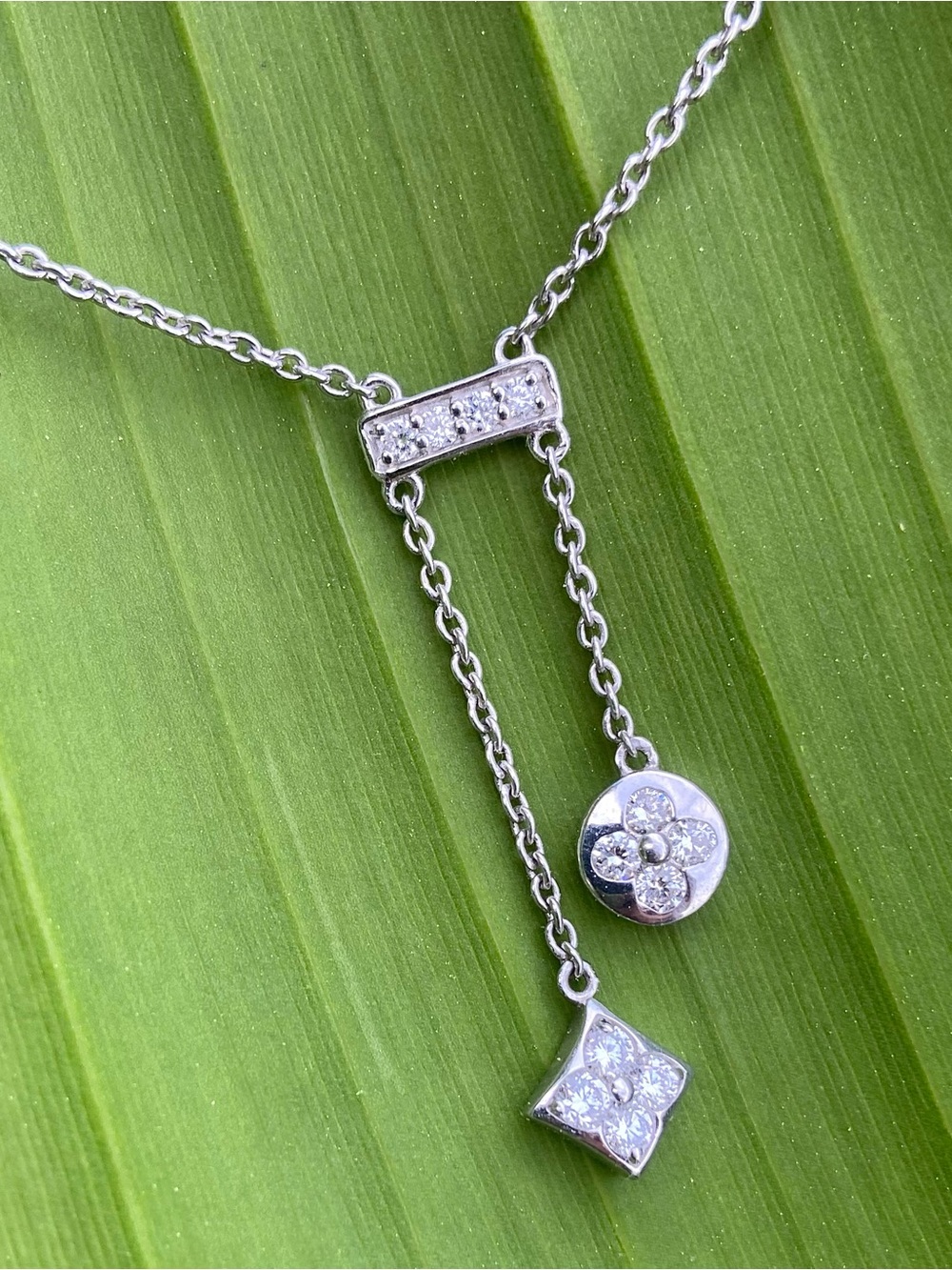 Sterling Silver Lariat Clover Necklace .51 CT. E, VVSI lab diamonds 16” - 18”